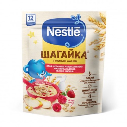 Шагайка каша NESTLE земл, ябл, малина 190 гр
