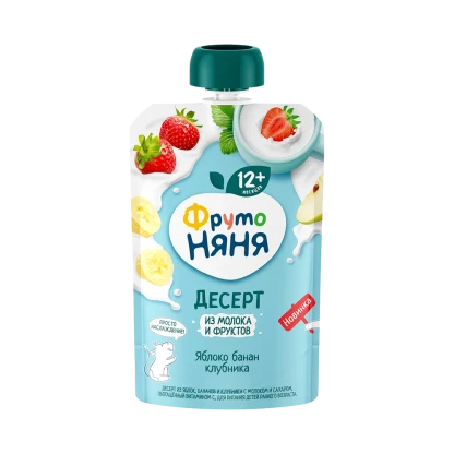 Десерт Фрутоняня из молока и фруктов (яблоко,банан, клубника),90 г