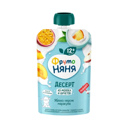 Десерт Фрутоняня из молока и фруктов (Яблоко, персик, маракуйя), 90 гр