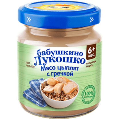 Бабушкино Лукошко Мясо цыплят с гречневой крупой 6+, 100 г