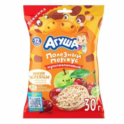 Мини хлебцы Агуша мультизлаковый яблоко вишня, 30 г