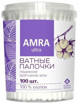 Ватные палочки amra  100 штук стакан