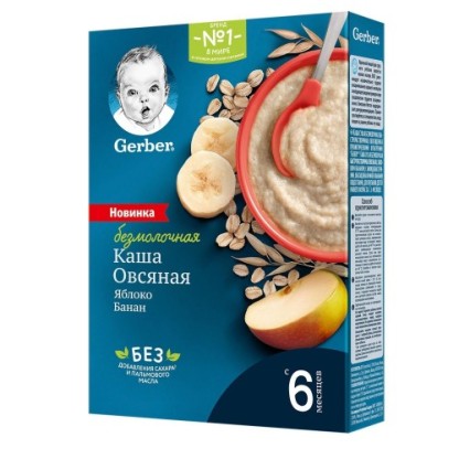 Каша Gerber овсяная (Банан, яблоко) безмолочная, 180 г