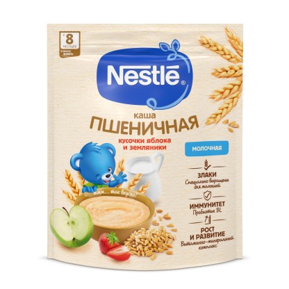 Каша NESTLE Пшеничная с кусочками яблока и земляники (с 8 мес ), 200 г