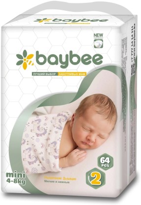 Подгузники BayBee  размер S(2)  вес 4-8кг - 64шт.