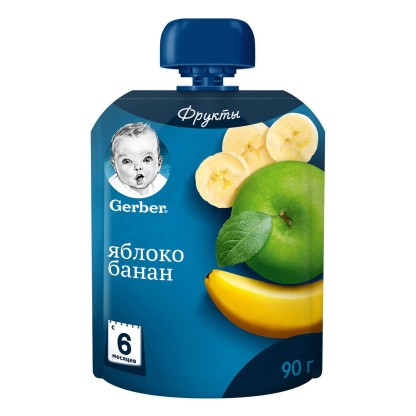 Пюре Gerber яблоко-банан в мягкой упаковке , 90г