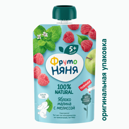 Пюре Фрутоняня Яблоко,малина,мелисса 5+ 90г