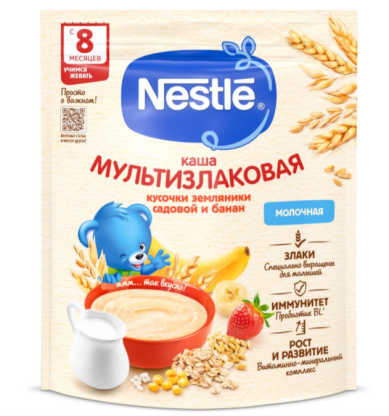 Каша Nestle молочная овсяная с кусочками клубники и банана, 180 г