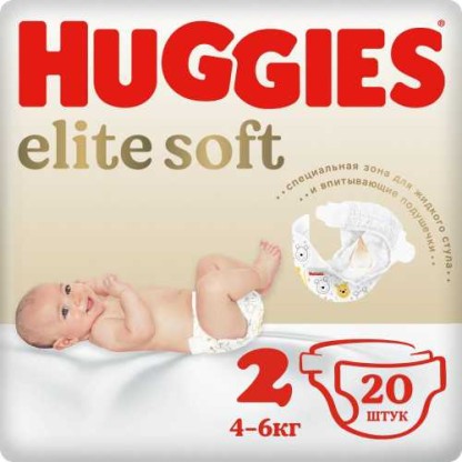 Подгузники HUGGIES ELIT SOFT 2, 4-6кг 20шт