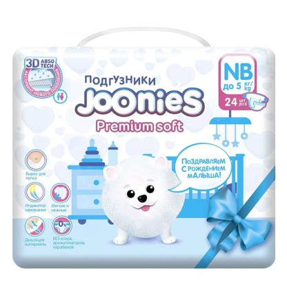 Подгузники Joonies  Premium Soft NB 24 (0-5кг)