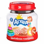 Пюре Агуша мясо Цыпленок-говядина (стекло), 80 г