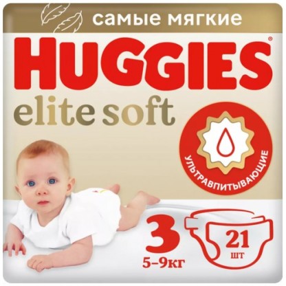 Плдгузники HUGGIES ELITE SOFT 3 5-9кг 21шт