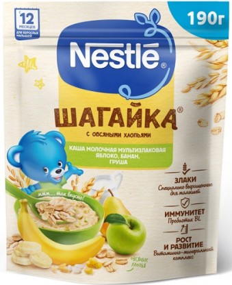 NESTLE Шагайка ябл, банан, груша 190 г