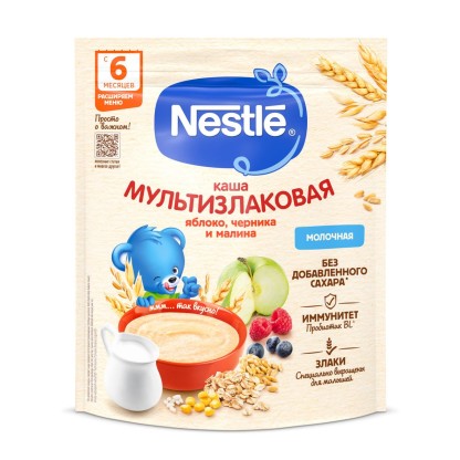 Каша NESTLE Мультизлаковая с яблоком,черникой и малиной (с 6 мес), 200 г