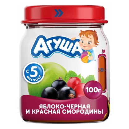 Пюре Агуша яблоко, черная и красная смородина (стекло),100 г