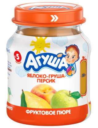 Пюре Агуша Яблоко, персик, груша (стекло), 100 г