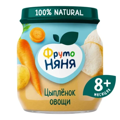 Фрутоняня 100г пюре из мяса цыпленка с рисом, морковью, картофелем и луком ризотто из цыпленка с овощами