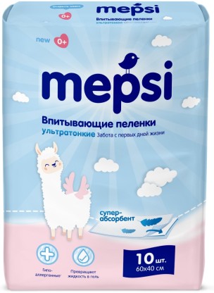 Мепси пеленка впитыв.60х40 10шт