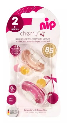 Пустышка Nip латекс Cherry 2 для девочек,6+, 2 шт