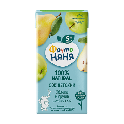Сок Фрутоняня Яблоко и груша с мякотью, 0,2 л