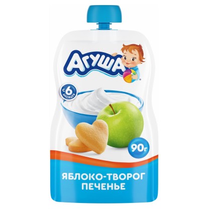 Пюре Агуша яблоко, творог, печенье, 90г