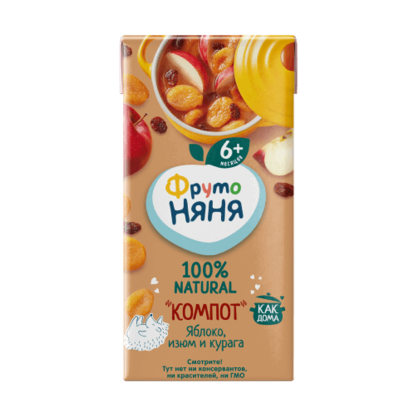 Компот ФрутоНяня из яблок, изюма и кураги, 0,2 л