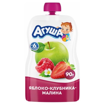 Пюре Агуша  яблоко, клубника, малина, 90 г
