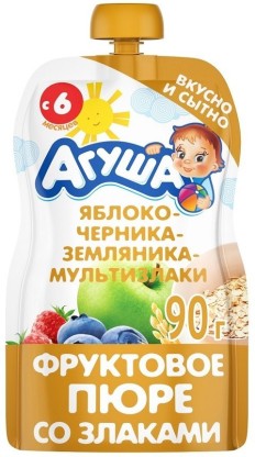 Пюре Агуша Яблоко, черника, земляника, мультизлаки (с 6 мес)