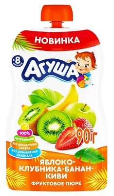 Пюре Агуша яблоко, банан, клубника, киви, 90 г