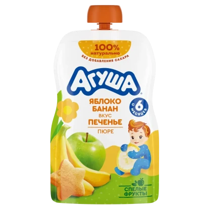 Пюре  Агуша яблоко, банан, печенье (с 6мес ), 90г