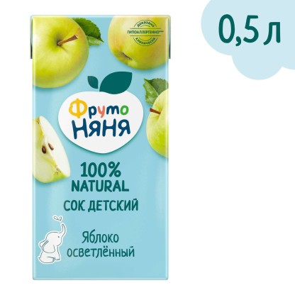 Сок Фрутоняня 500мл яблоко осветленный без сахара с 3 мес, лебедянский ОАО/прогресс ОАО