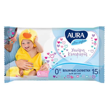 Салфетки влажные Аura Ultra Comfort , 15 шт