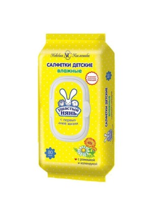 Влажные салфетки Ушастый нянь с ромашкой и календулой, 80 шт