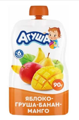 Пюре Агуша  яблоко груша банан манго, 90 г