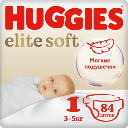 Подгузники HUGGIES ELITE SOFT 1, 3-5кг 84шт