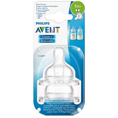 Соска на бутылку Avent, антиколик, 1+, 2 шт