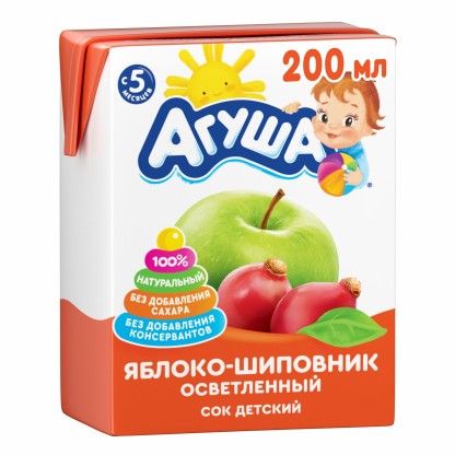 Сок Агуша Яблоко, шиповник осветл. (5 мес) 0,2 л