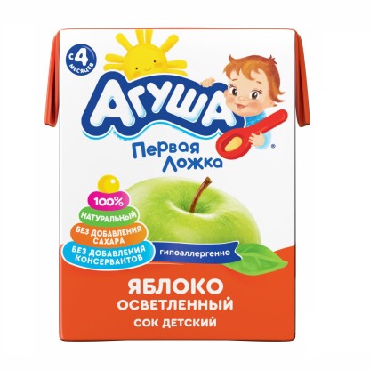 Сок детский Агуша яблоко осветленное 0,2л (с 3-х месяцев)