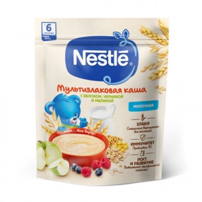 Каша NESTLE Мультизлаковая с яблоком,черникой и малиной (с 6 мес), 200 г